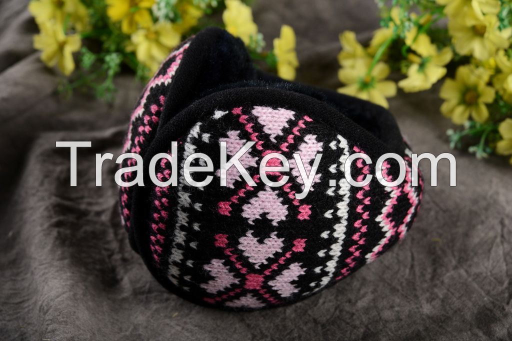 Collapsible winter Jacquard knitted Ear Warmer Muffs, various color, OEM/ODM accepted