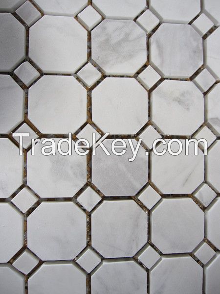 Sexangle / hexagonal / octagon White Cararra marble mosaic tile 