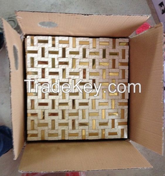 Golden stainless steel mix stone mosaic tile for sale 