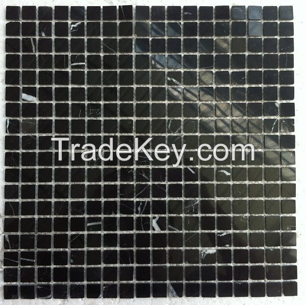 High polished 4mm thickness black marquina marble mosaic tile