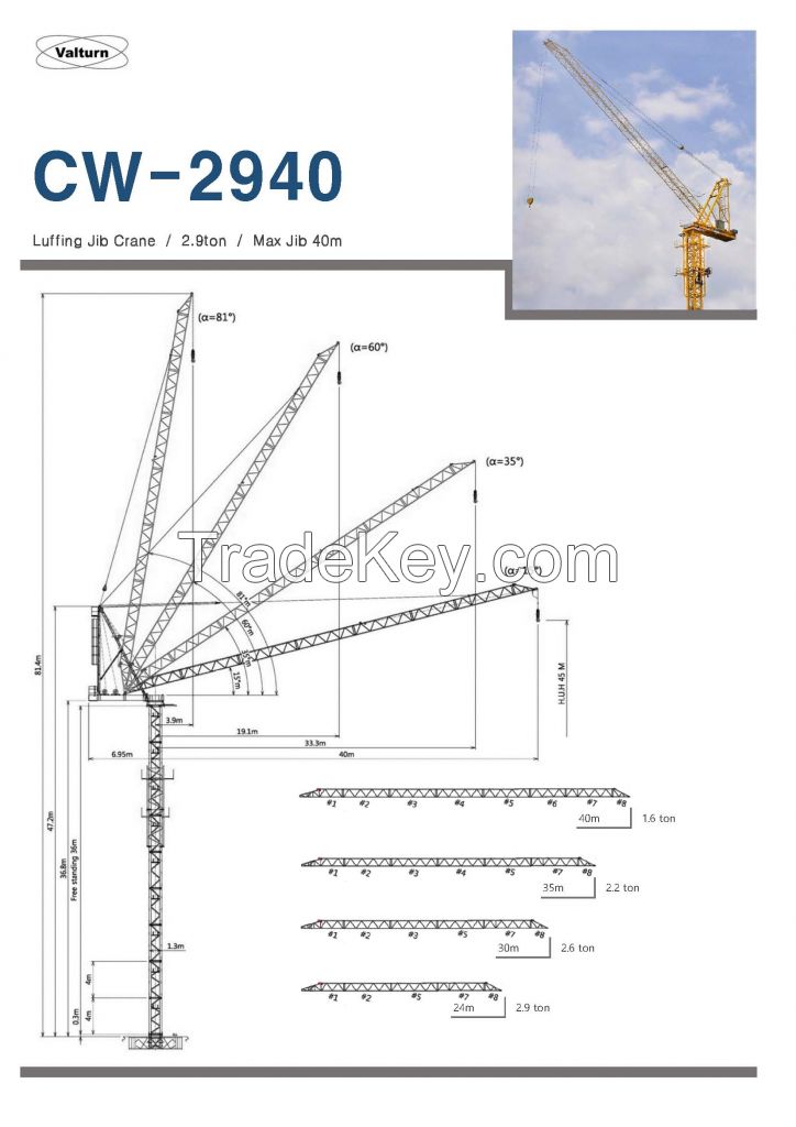 Tower Crane (New, Korean, 2.9Ton, CW-2940)