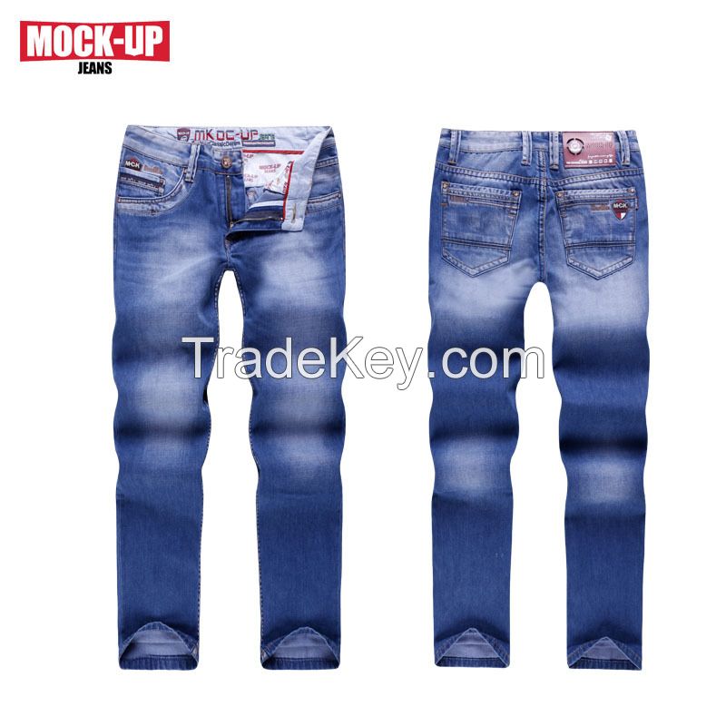 new style stone washing with whisker+sandblast men's jeans straight le