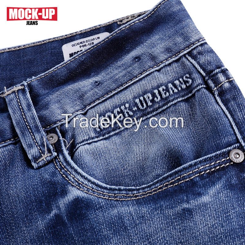 producted from factrory Autumn stone washing with whiskers men's jeans