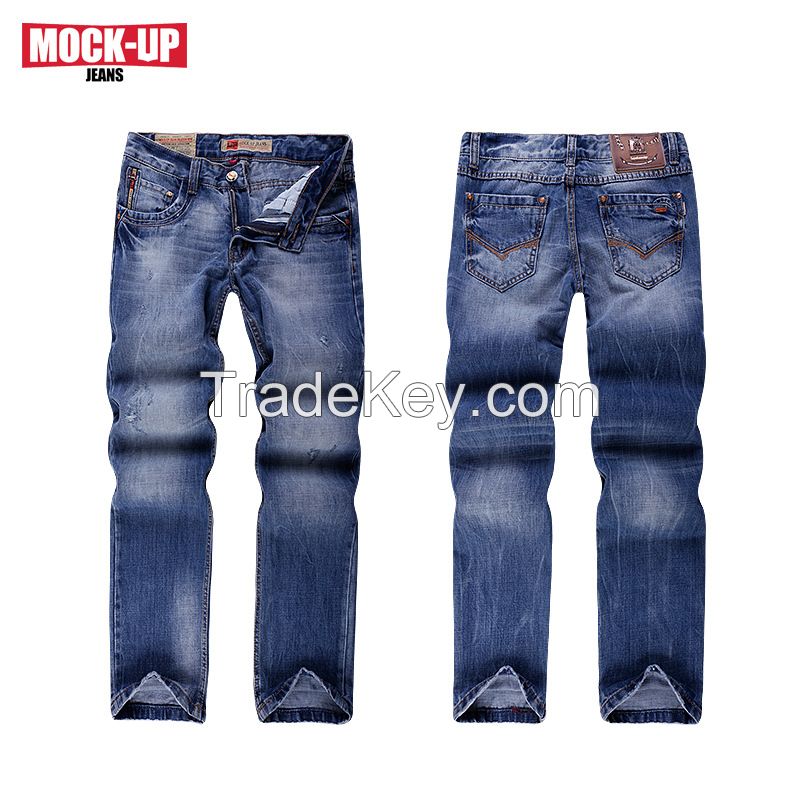 new style washing with whisker   men's jeans straight leg casual loose