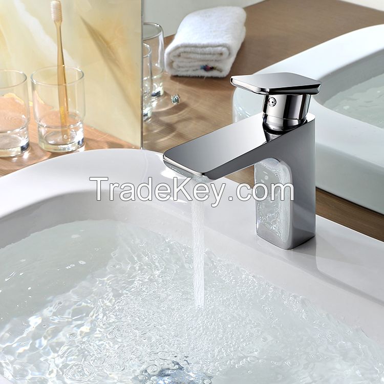 Contemporary Chrome Brass Hot and Cold Single Handle Bathroom Sink Bas