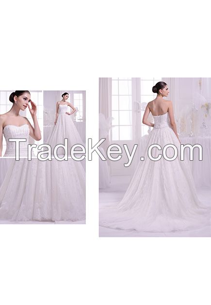 Stapless sweetheart sophisticated beading chapel train wedding dress