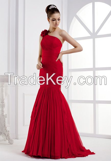 One shoulder mermaid silk long evening dress