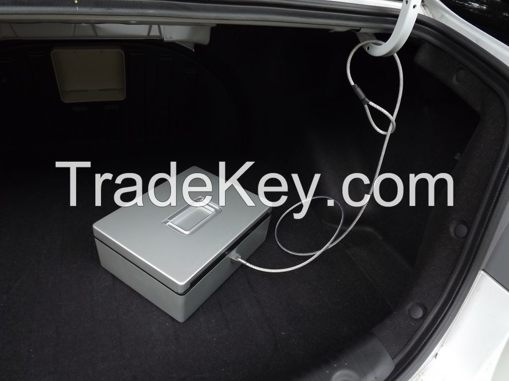 Manufacturer customized(painting on box) Biometric/fingerprint Aluminium car safe gun/jewelry portable safebox silver