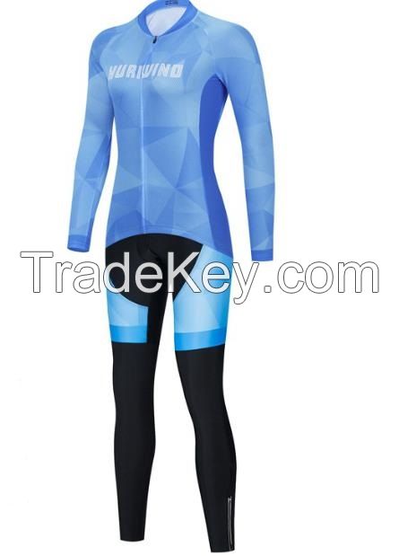 Fleece cycling jersey suit Long-sleeved cycling jersey suit autumn and winter for men and women