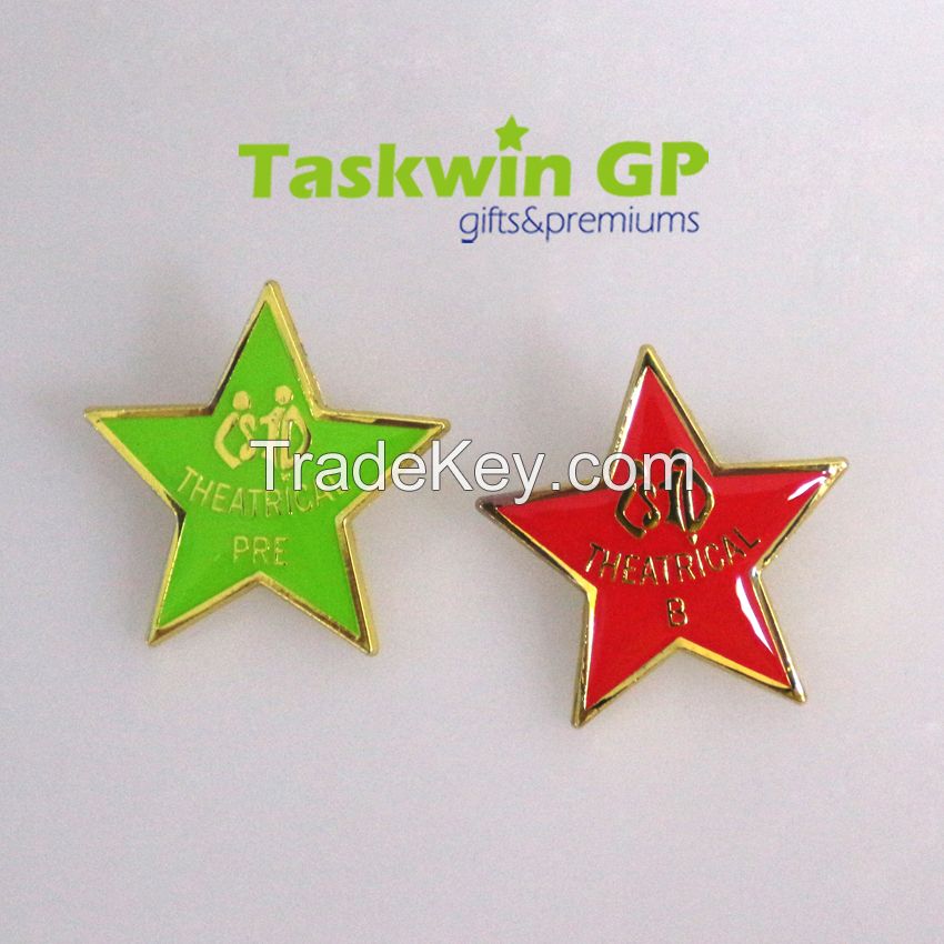 China zhongshan supplier custom metal pin badge, Custom 5 star metal pin