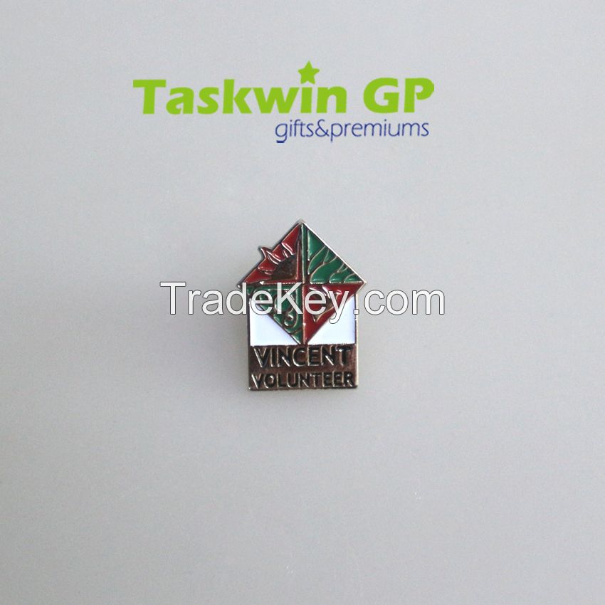 China metal cross pin, custom house sahpe metal pin bade