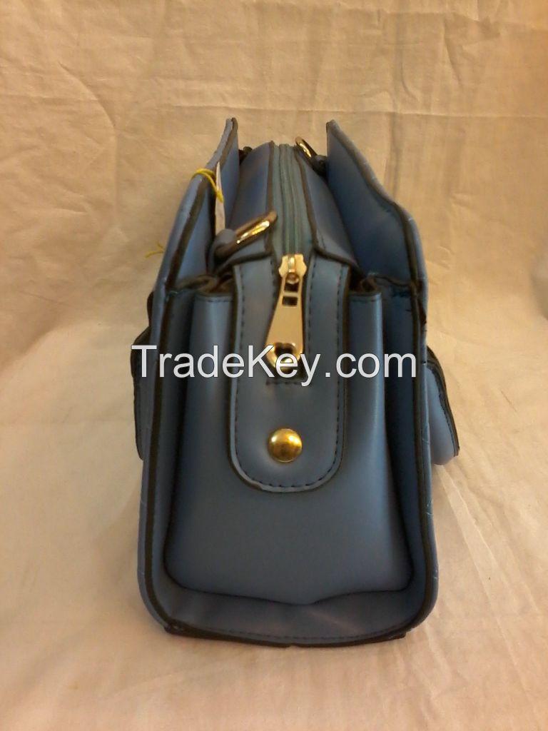 Blue Tote Bag Faux Leather/Double Handbag