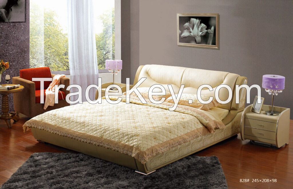 Romantic King Size Wood Bed, Leather Double Bed