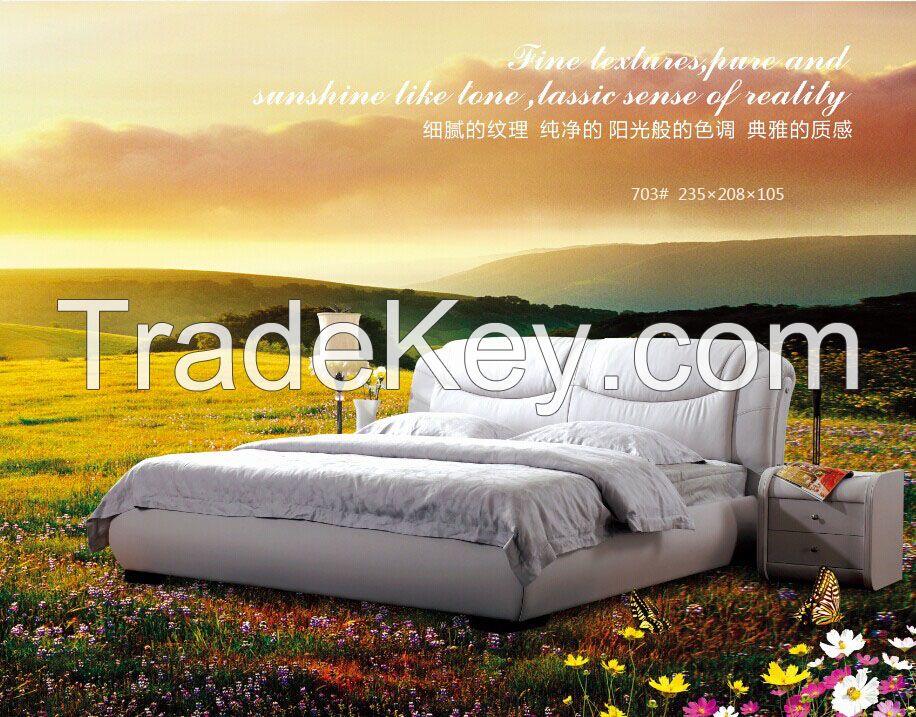 Romantic King Size Wood Bed, Leather Double Bed