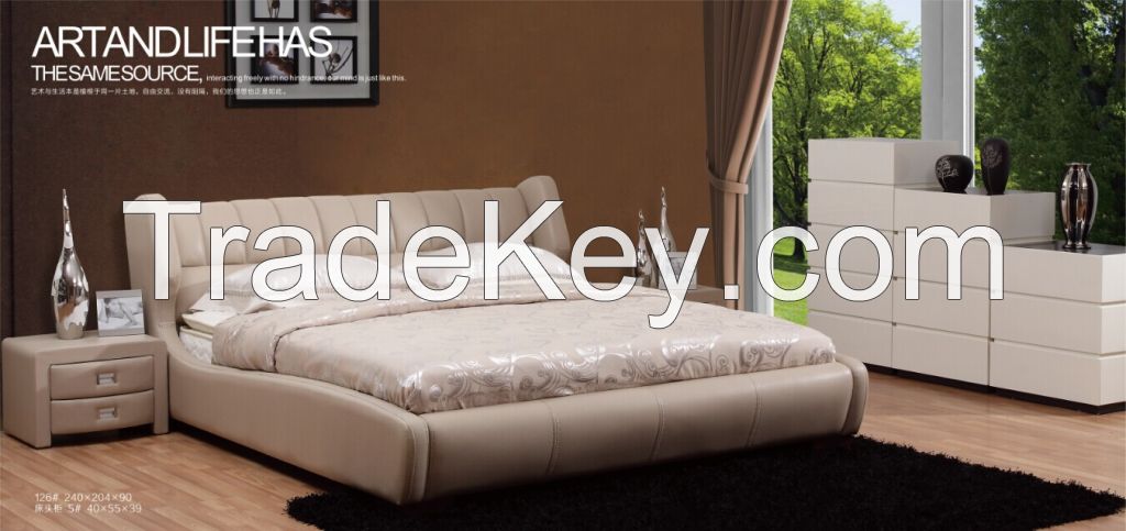 Modern American Style Canopy Bed, Pink Leather Bed For Bedroom