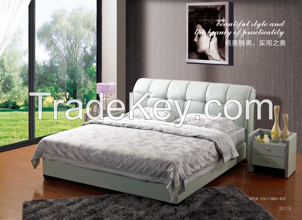 Chinese Style Leather King Bed, Classic Fabric Bed For New-married