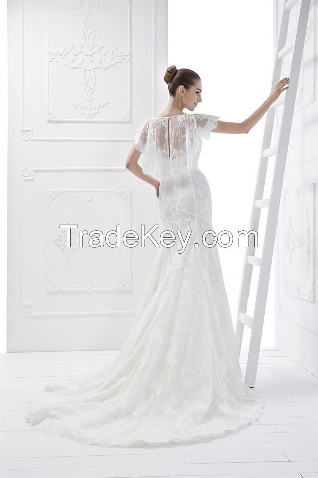 High Quality V Neck Backless Sexy Lace Mermaid Bridal Dress 2015