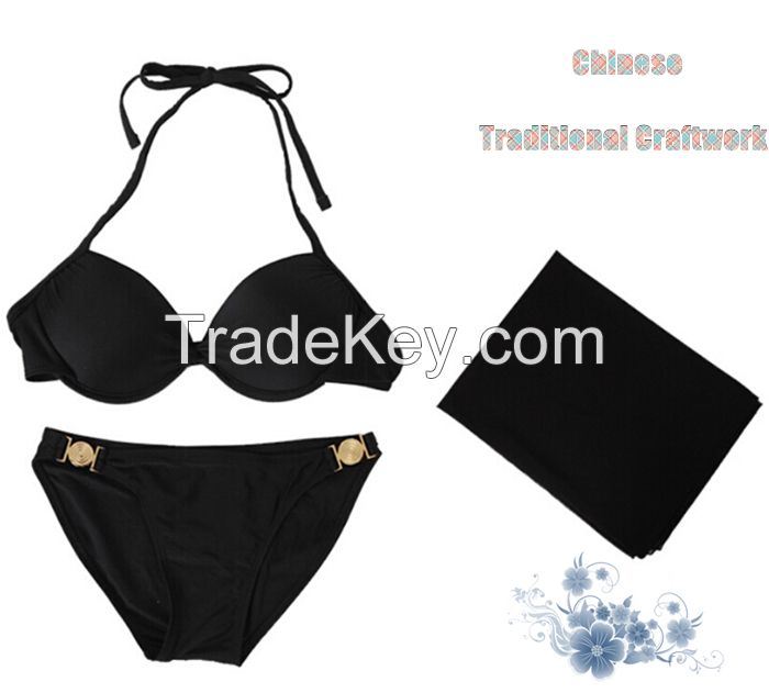 2 pcs nylon brazilian bikini padded sexy triangle bikini set push up for women black pink