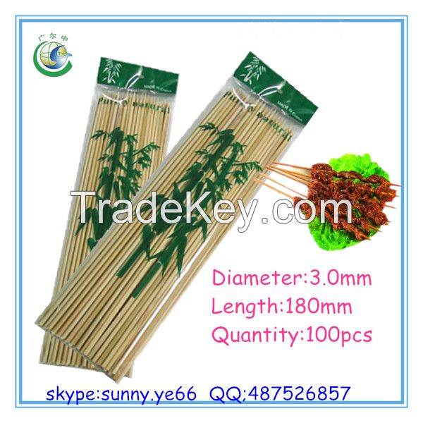 7" long disposable bamboo skewer,bamboo stick 180x3.0mm