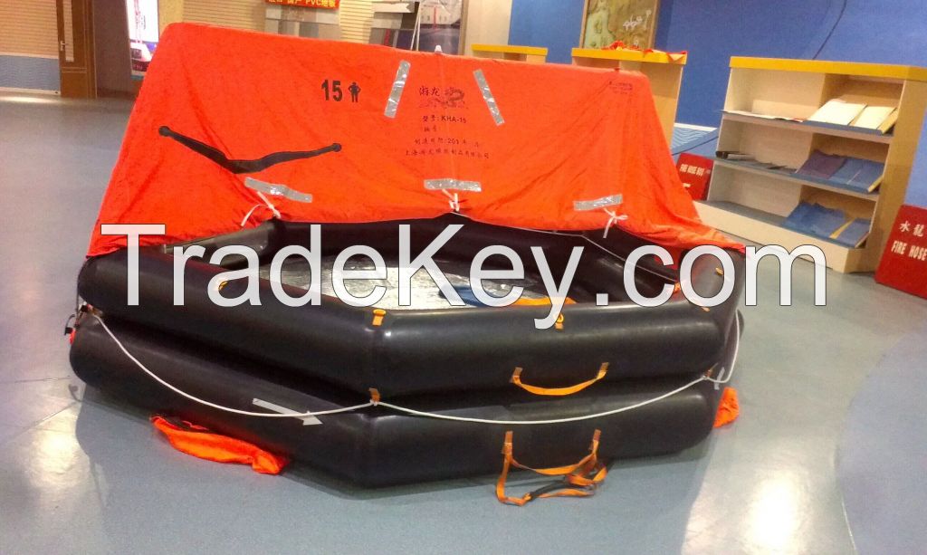 Both Sides Of A Canopied Reversible Inflatable Life Raft