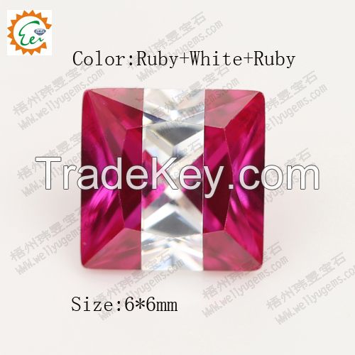 Multcolor Cubic zirconia Princess AAA Cut_ruby +white