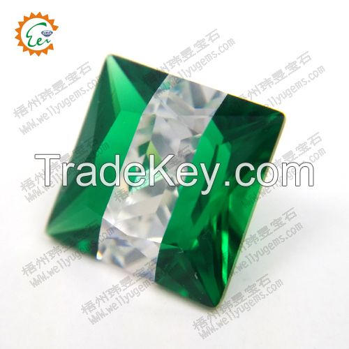 Multcolor Cubic zirconia Princess AAA Cut_Emerald+white