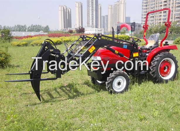 Small compact Jinma 244E tractor with front end loader and backhoe