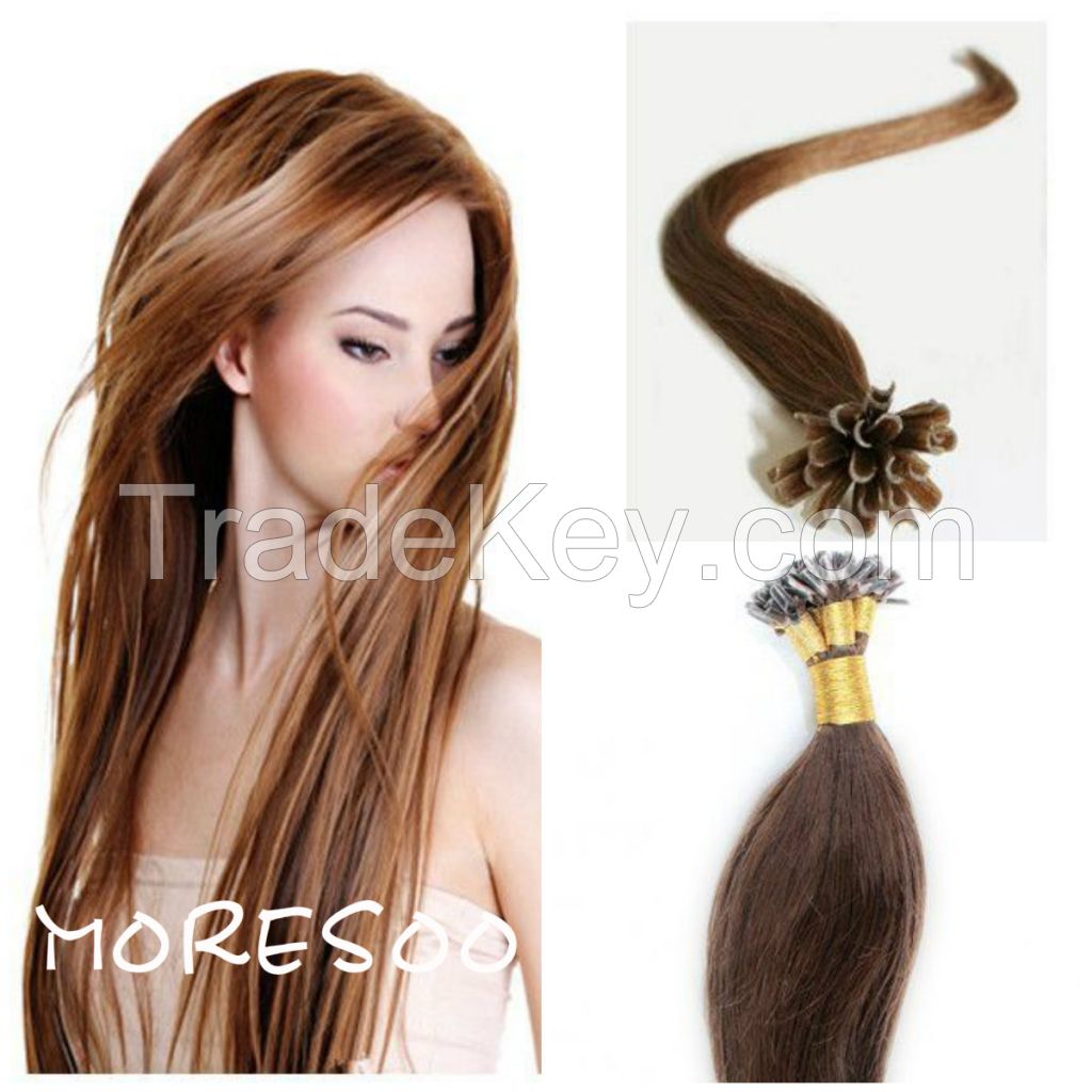 Medium Brown (#4) 100s Nail U Tip Straight Human Hair Extensions - 100% Remy Human straight hair extensions