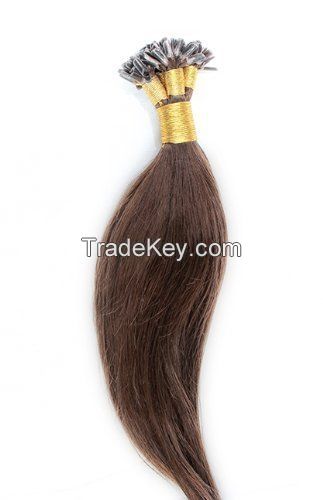 Medium Brown (#4) 100s Nail U Tip Straight Human Hair Extensions - 100% Remy Human straight hair extensions