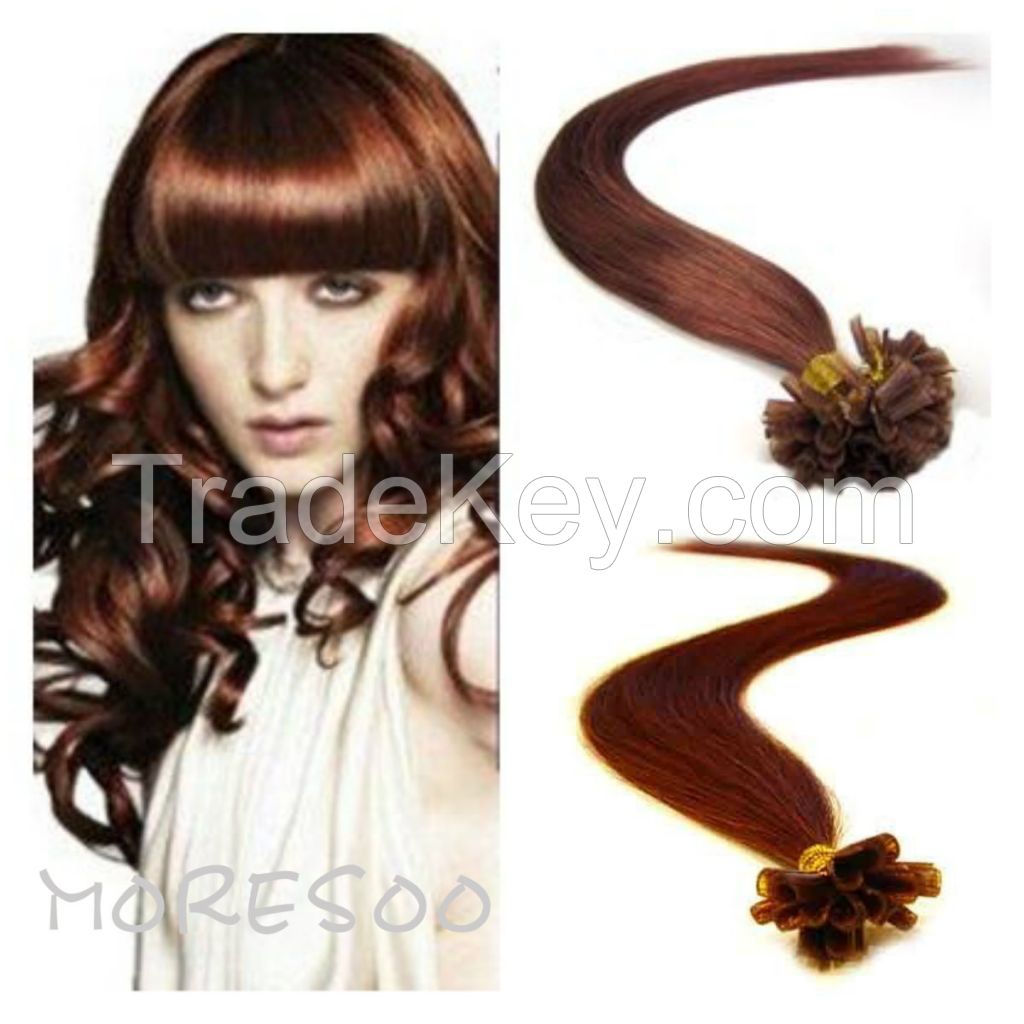 Dark Auburn (#33) 100s Nail U Tip Straight Human Hair Extensions - 100% Remy Human straight hair extensions