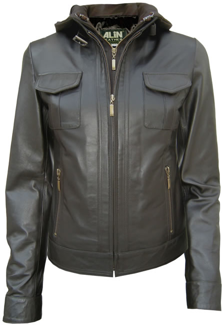 Ladies Hooded Leather Jacket