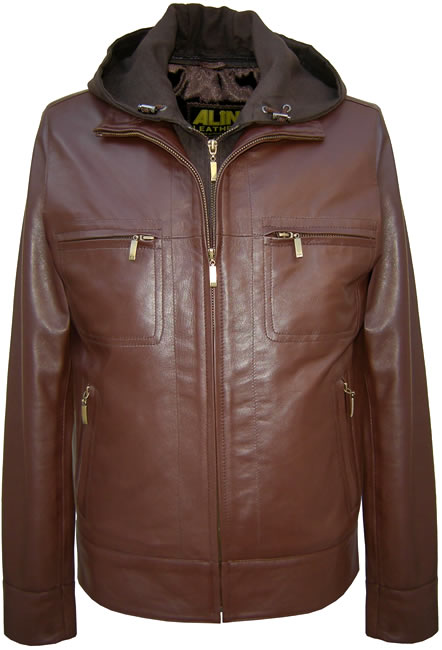 Hooded Mens Leather Jacket