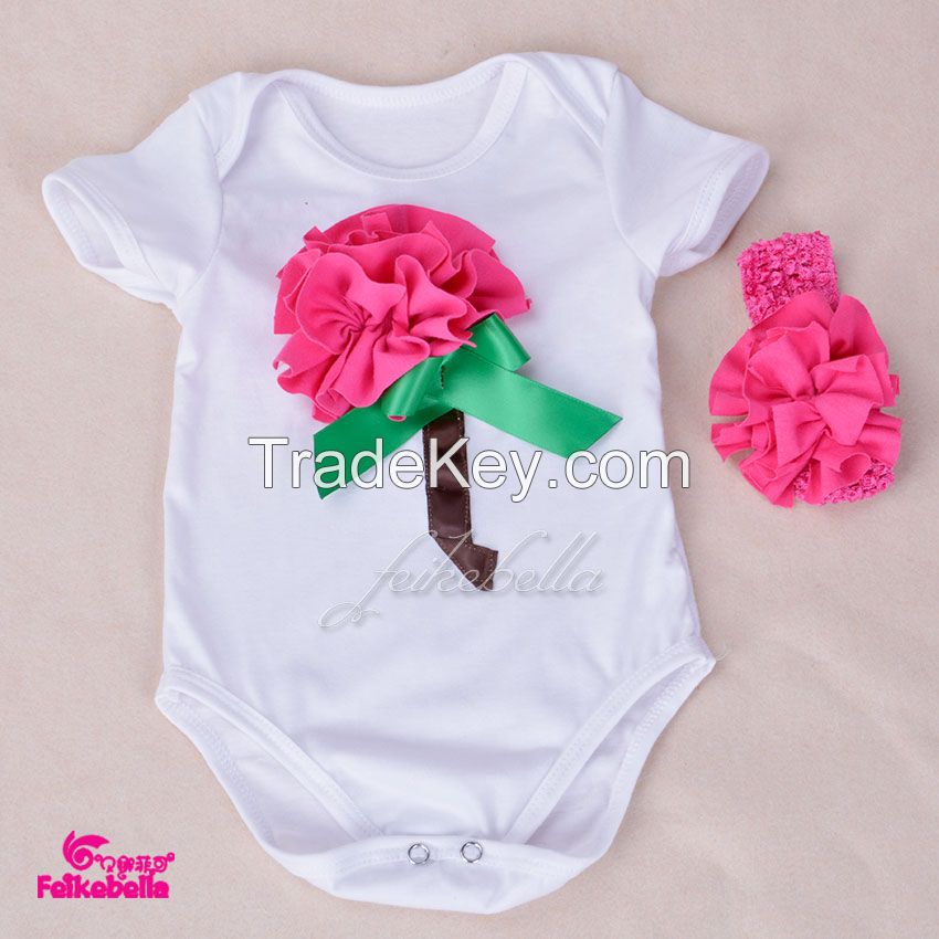 wholesale baby romper kid clothing with match ruffle skirt and bow headband sets baby clothing 3pcs