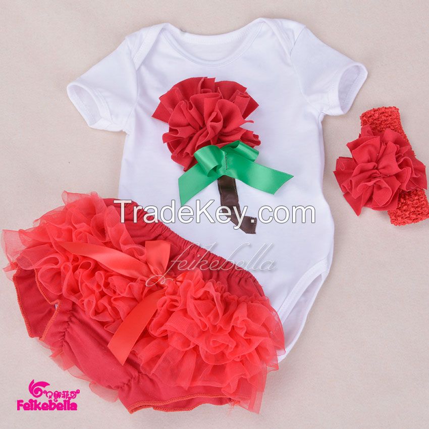 wholesale baby romper kid clothing with match ruffle skirt and bow headband sets baby clothing 3pcs