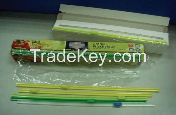 small slide cutter, stick-on type cling film slide cutter, for cutting cling film food wrap, plastic film, stretch film