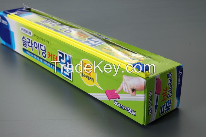 small slide cutter, stick-on type cling film slide cutter, for cutting cling film food wrap, plastic film, stretch film