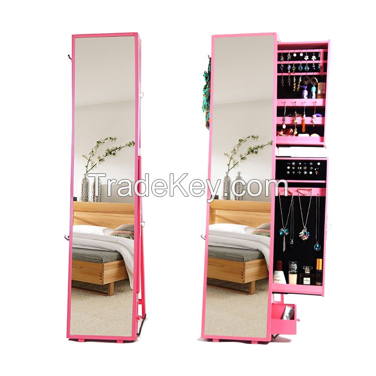 Modern Wooden Floor Standing Jewelry Cabinet  with Dressing Mirror