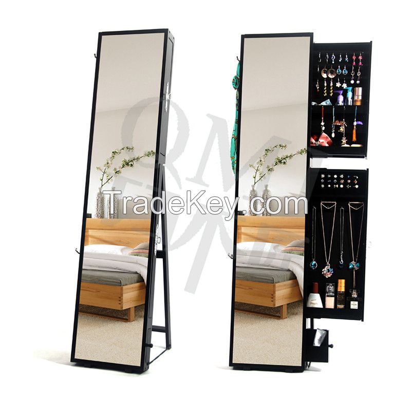 Modern Wooden Floor Standing Jewelry Cabinet  with Dressing Mirror