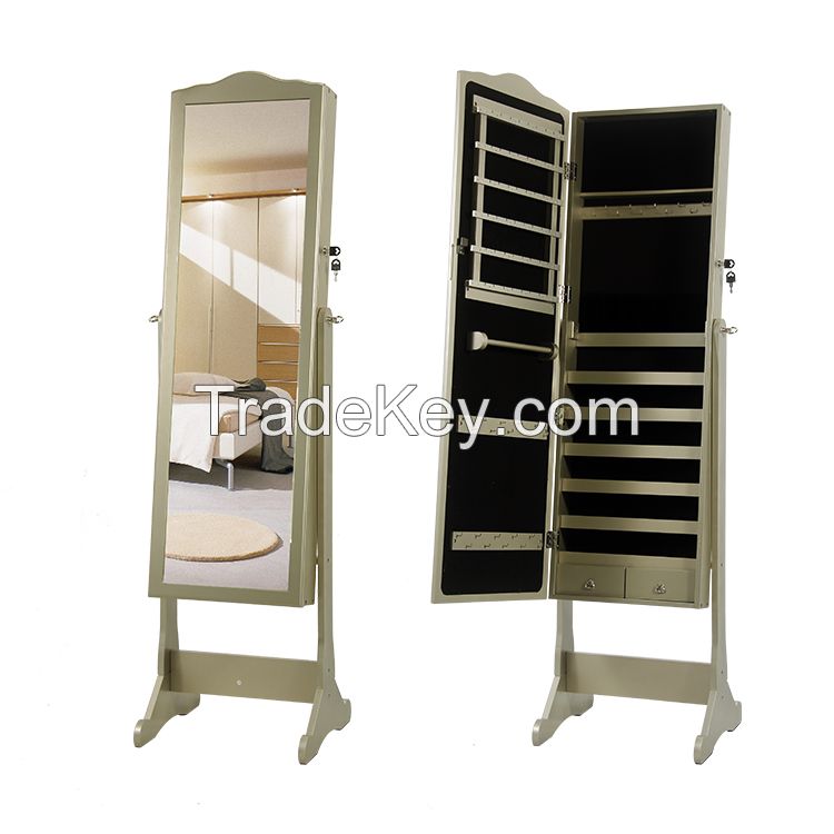 Classical Large Floor Standing Wooden Mirrored Jewelry Cabinet Bedroom