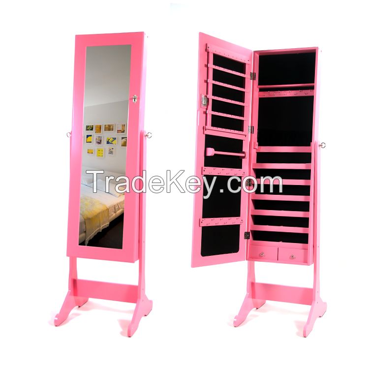 Top Selling Living Room Big Wooden Dress Jewelry Organizer with Mirror