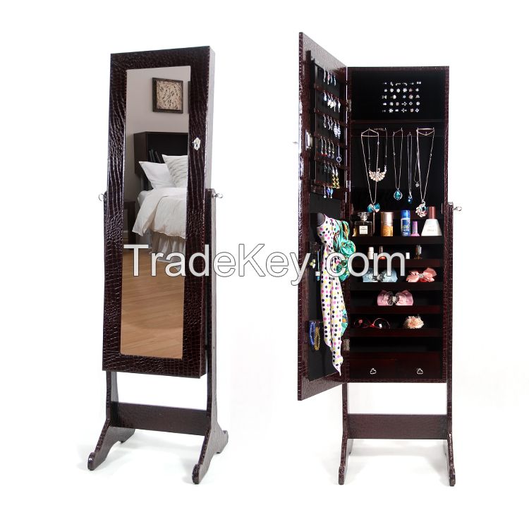 Living Room Wooden Mirrored Jewelry Storage Cabinet Amoire Organizer