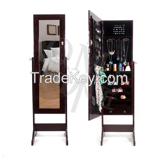 Living Room Wooden Mirrored Jewelry Storage Cabinet Amoire Organizer