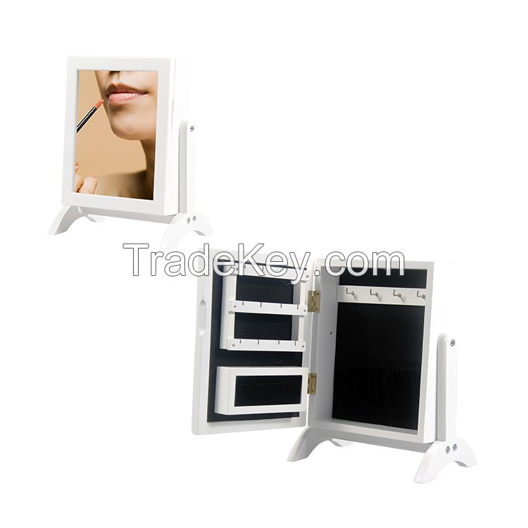 Wood Small Jewelry Cabinet Storage with Free Standing Mirror