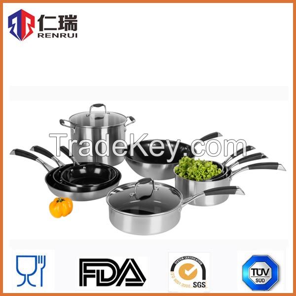 11 PCS Teflon Cookware Sets Stainless Steel Cookware Sets Pans and Pots with 18/10 Material 