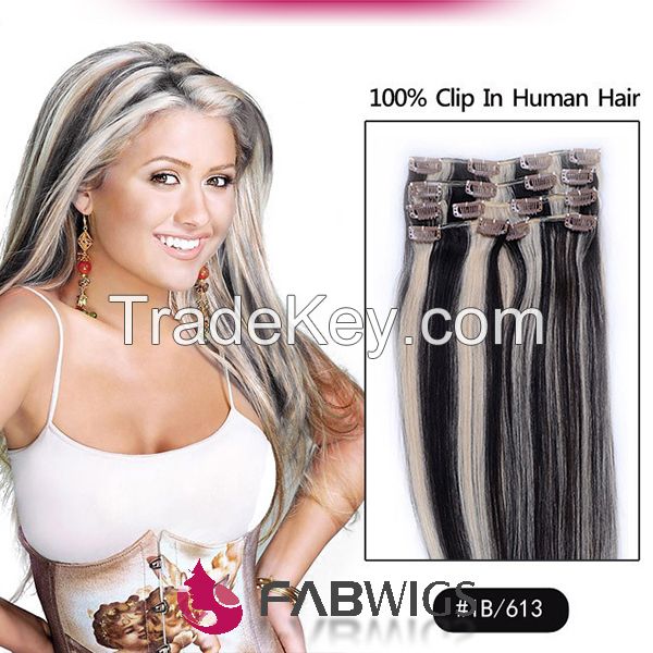 7pcs/70g Clip in 100% Brazilian Human Virgin Hair Extensions Silk Straight 15"- 22inch 22colors