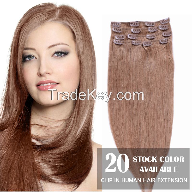 7pcs/70g Clip in 100% Brazilian Human Virgin Hair Extensions Silk Straight 15&quot;- 22inch 22colors