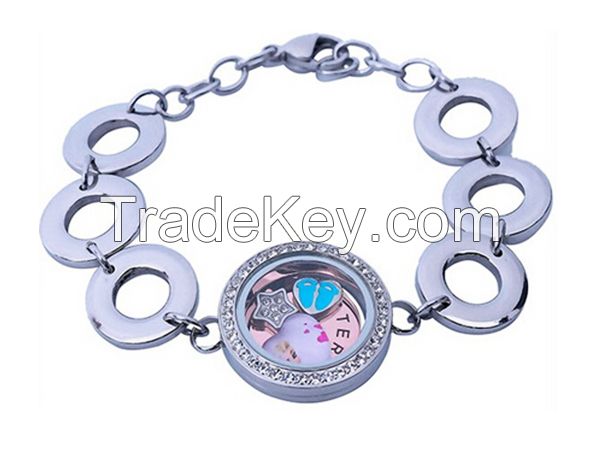 2015 new style stainless still personalized locket owl locket bracelet