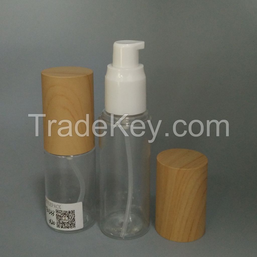 100ml 150ml High Quality White Plastic Bottle with Big Wooden Overcap for Skin Care Packaging