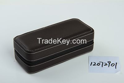 Diplomat Black  leather double watch Travel case  item #12072901