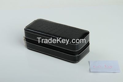 Diplomat Black  leather double watch Travel case  item #12072901